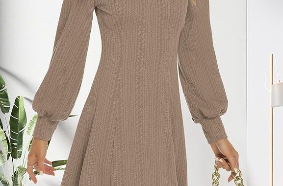 Damen-Pulloverkleid, V-Ausschnitt, langärmelig, fließend, kurz, Freizeitkleid