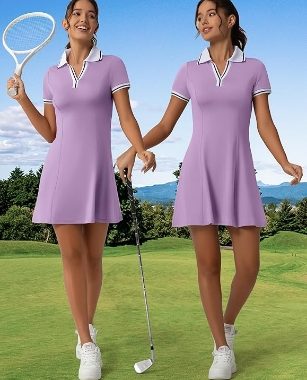 Damen-Kleid, Polokragen, sportlich, kurzärmelig, Tennis, Golf, lässig, sportlich, schmale Passform