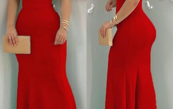 Formelles Damenkleid, sexy Rüschen, schulterfrei, ärmellos, figurbetont, elegant, Party, Abend, langes Maxikleid