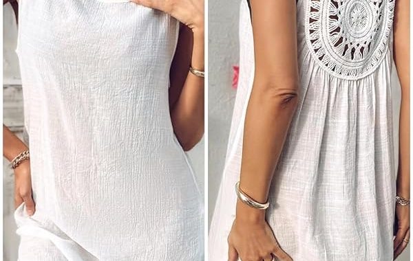 Rundhals-Ausschnitt, dicker Riemen hinten, ausgehöhltes Design, Quastensaum, gerades Kleid, Freizeitkleid