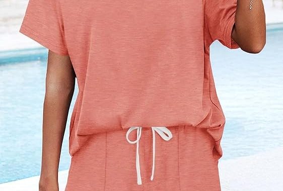 Zweiteiliges Outfit für Damen, Lounge-Sets, Oberteil und Shorts, Sweatsuits mit Taschen