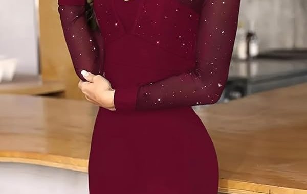 Sexy Langarm-Minikleid für Damen, transparent, Netzstoff, bedruckt, durchsichtig, tiefer V-Ausschnitt, figurbetontes Club-…