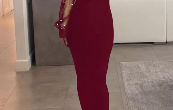 Damen-Kleid, durchsichtig, Netzstoff, lange Puffärmel, figurbetontes Kleid, Stehkragen, durchsichtig, langes Kleid, sexy P…