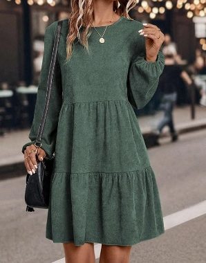 Bishop Damen-Kleid, langärmelig, Rüschensaum, lässig, kurz