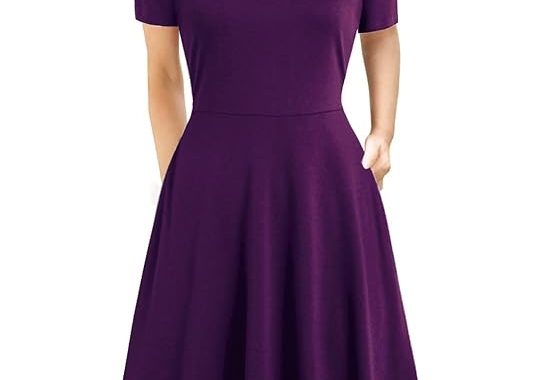 Damen Sommerkleider Elegant Kurzarm Vintage Büro Professionelle Business Casual Arbeit A-Linie Kleid mit Taschen DJ162