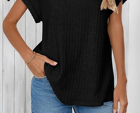 Damen-Sommer-Top, kurzärmelig, V-Ausschnitt, lässig, Strick-T-Shirt, Frühlingsmode, Business-Tunika, Blusen