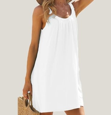 Damen Kleid mit U-Ausschnitt, ärmellos, A-Linie, fließendes Strandkleid, perfekt für den Urlaub