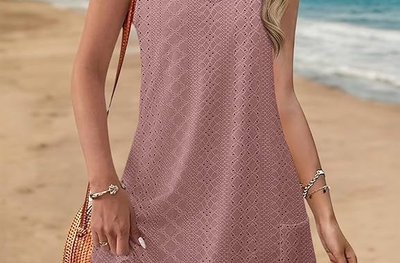 Sommerkleider für Damen 2025, lockerer V-Ausschnitt, ärmellos, Sommerkleid, Strandurlaub, Kleidung für Damen