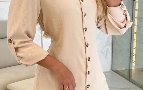 Damen-Hemdkleid, langärmelig, Button-Down-Kragen, kurzes Kleid mit seitlichem Kordelzug, Rückenfalten, lässig, Alltag, Bür…