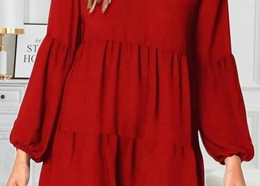 Damen-Sommer-Tunika-Kleid, V-Ausschnitt, lässig, locker, fließender Swing-Kleid