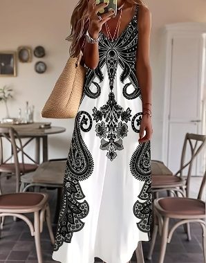 Ärmelloses Damenkleid, lockere Passform, V-Ausschnitt, Strand, Hawaii, Maxi, lang, Sommerkleider 2025