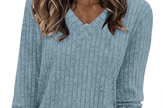 Langarm-Shirt mit V-Ausschnitt, für Damen, lässig, Herbst, leicht, Tunika, Pullover, modische Kleidung 2025