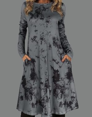 Langärmeliges Kleid für Damen, Herbst und Winter, lässig, fließend, A-Linie, Boho, Midi-Party, langes Kleid mit Taschen