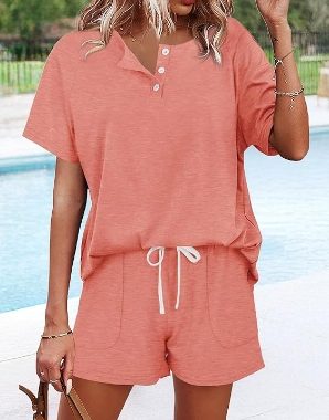 Zweiteiliges Outfit für Damen, Lounge-Sets, Oberteil und Shorts, Sweatsuits mit Taschen