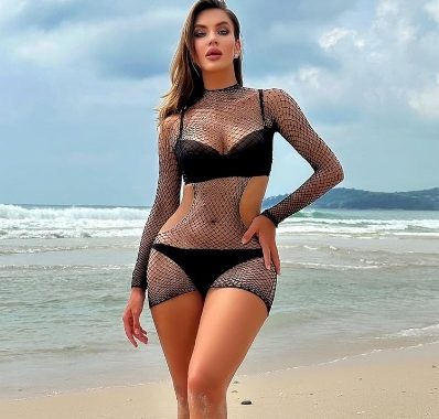 Damen-Dessous für Damen, sexy Netzkleid, Netz-Body, ausgehöhlt, Babydoll, einteilig, figurbetont, durchsichtig, Strandkleider