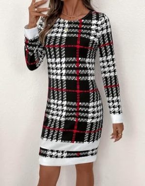 Damen Sommerkleid Langarm Casual Rundhals Tunika Kleider Trendy Outfits