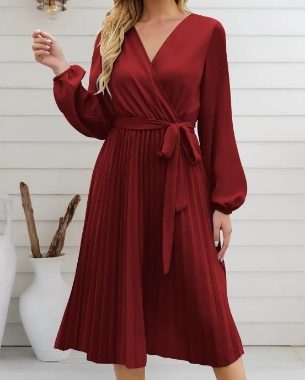 Damenkleid 2025 Herbst Langarm Maxikleider V-Ausschnitt fließendes Freizeitkleid Hochzeitsgast